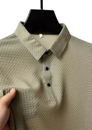 Summer New Men's Lop-up Hollow Short-sleeved Polo Tee Shirt Ice Silk Breathable Business Fashion T-Shirt Male Brand Clothes