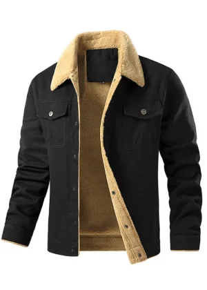 Men's Jackets Winter Faux Shearling Lined Windproof Warm Coat Black Buttoned Parka Pockets Comfortable Casual Tops US Size