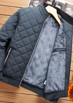 Autumn Winter Bomber Jacket Men Diamond Pattern Fleece Lined Casual Jacket Men Fashion Clothing 2023 Brand New Slim Fit Coat