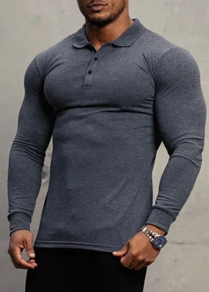 New Fashion Autumn Sports Polo Shirt Mens Stretch Cotton Gym Clothing Spring Casual Long Sleeve Polos Male Breathable T Shirt