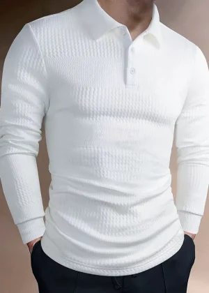 American Retro Men's Jacquard Polo Shirt Luxury Business Slim Solid Color T-shirt Leisure Lapel Long Sleeve Pullover Tops S-2XL