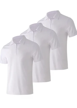 3-piece men's quick drying sport polo shirt stretchy slim fit summer solid color lapel short sleeved top