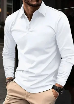 Men's Solid Color Long Sleeved Polo Shirt Spring and Autumn New Product Simple Exquisite Loose and Casual Men's Top