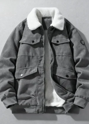 2025 Winter Collar Corduroy Jacket for Men, Casual, Comfortable, Loose, High Quality, Simple, Versatile,and Plush Jacket for Men